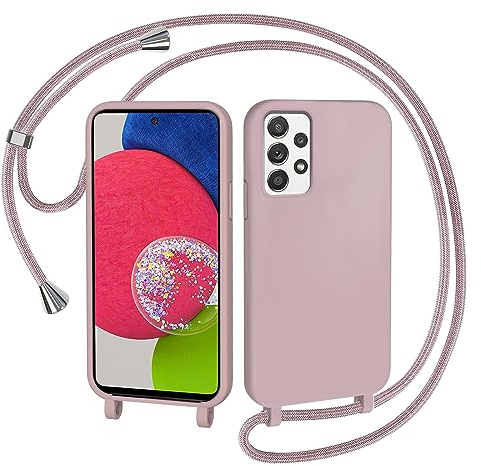AOMYKE Handyhülle für Samsung Galaxy A52s / Samsung Galaxy A52 4G 5G Hülle mit Band, Handyband Samsung A52s / A52 5G Hülle zum Umhängen Schutzhülle mit Kette Kordel TPU Liquid Silikon Case, Pink