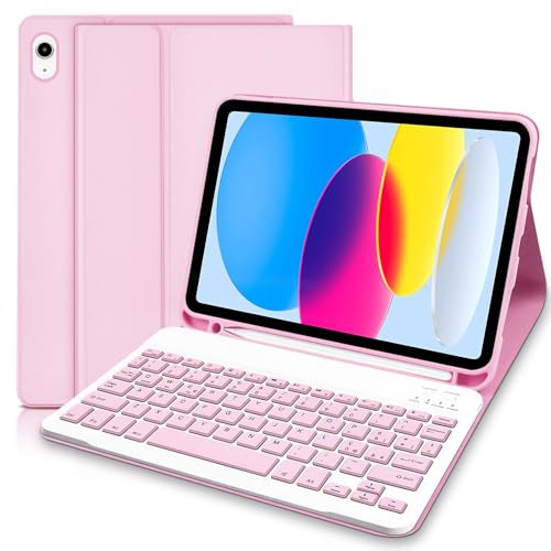 Lielax per iPad 10a Generazione Tastiera Custodia 10.9“2022, Italiano QWERTY Rimovibile Bluetooth Tastiera,Slim10.9 pollici custodia con tastiera, Custodia con Supporto Pencil per 10a Gen 2022-Rosa