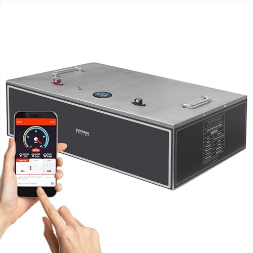 Syntrox 400Ah Lithium LiFePO4 Wohnmobil 24V Batterie, Externes Display, 2000 Zyklen Lebensdauer, Kunststoff- und Edelstahlgehäuse