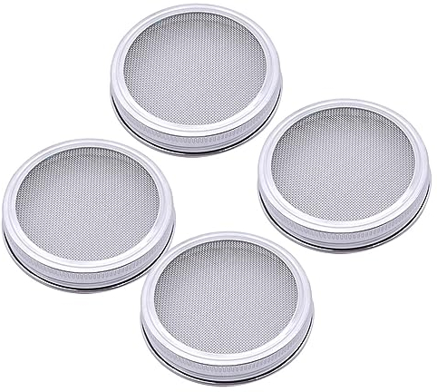 Lurrose 4pcs Wide Mouth Sprouting Jars Lid Bean Sprout Lid Sprouting Lids Canning Jar Mesh Lid Mesh Jar Lid Germination Jar Mesh Lid Strainer Lid Mason Jar Mouth Cover Stainless Steel