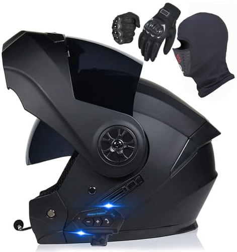 HaoJieHan Casco De Moto Modular Bluetooth,Integrado Casco Moto Cascos Integrales,ECE/Dot Homologado con Doble Visera,Adecuado para Hombres Y Mujeres Adultos E,L=(59-60cm)