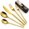 Gold Cutlery Set, 30-Piece BILLION DUO Stainless Steel Flatware Set with Pattern Engraved, Tableware Silverware Set, Mirror Polishing Dinner Set Service for 6, Includes Knives, Forks, Spoons