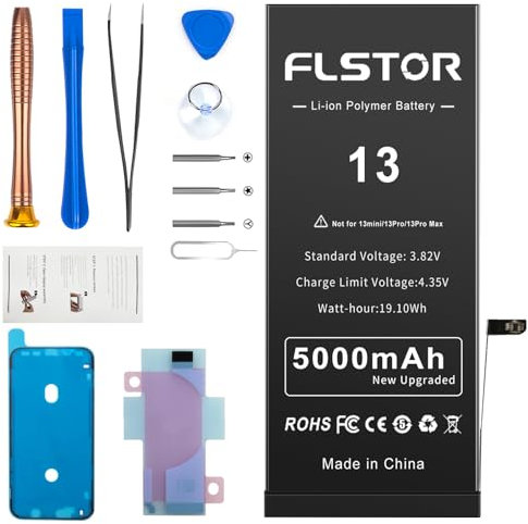 FLSTOR Battery for iPhone 13, Replacement Battery Pack for iPhone 13 Model: A2482, A2631, A2633, A2634, A2635 with Repair Tool Kit & User Instruction