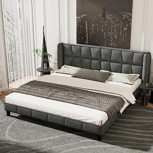 Azkoeesy Samt Polsterbett Doppelbett mit Lattenrost und Kopfteil, für Erwachsene & Jugendliche, Metallgestell, Grau (160 x 200)