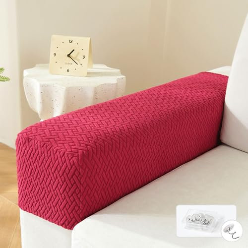 FANSU Armlehnenschoner Sofa, 2 Stück Armlehnenbezug Anti-Rutsch Armlehnenbezüge Stretch Armlehnen-Bezüge Jacquard Weiche Bezuige fuir Armlehnen Mobelschutz Vor Atzen (Burgunderrot)