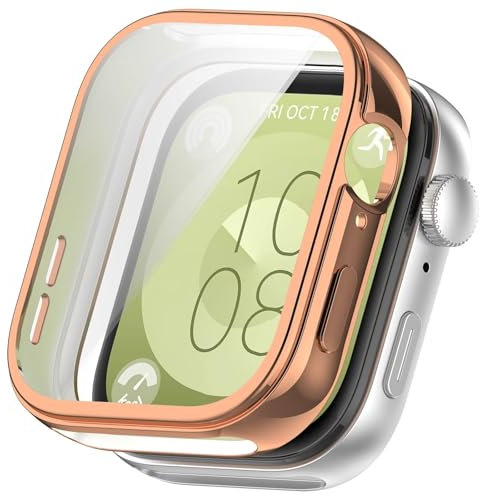 FTRONGRT Funda para Huawei Watch Fit 3, Revestimiento de TPU Suave, Todo Incluido, Resistente a Los Golpes, Funda para Huawei Watch Fit 3 Smartwatch.Oro Rosa