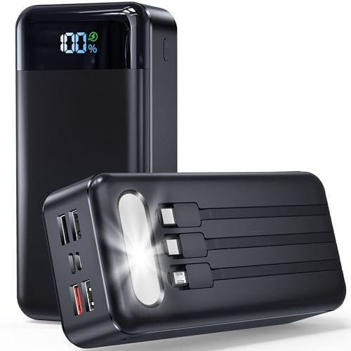 56800mAh &65W Portable Charger Power Bank, External Battery Pack Phone Charger, 9 Charging Port Battery bank With Smart LED Display,Flashlight, Newest skin feel streamline design