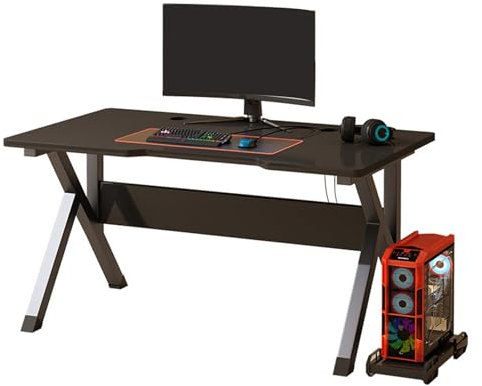 lyxamjrzyp K-förmiger Gaming Tisch, Tischplatte Aus Kohlefaser Mit 2 Kabel Löchern, Gamer-Computertisch, Geburtstagsgeschenk Für Jugendliche, Erwachsene, Gamer(47.2in/120cm)