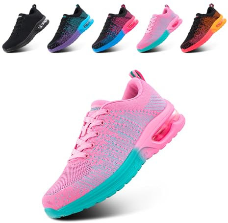 Hitmars Basket Femme Chaussures de Sport Running Sneakers Légères Chaussures de Course Femme Confortable Respirant Chaussures de Running Fitness Gym Jogging Rose EU42