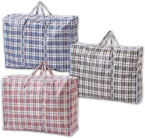 1ABOVE 3 PACKS MEDIUM Strong Laundry,Shopping, Storage, Reusable Store, Cloth, Moving, Waterproof, Handles and Zipper Bags -47CMX30CMX57CM