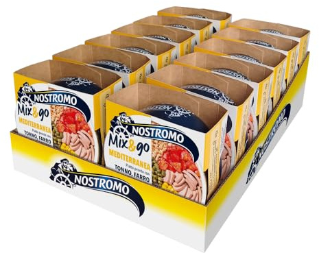 Nostromo Mix&Go Mediterraneo - Piatto Pronto con Tonno, Farro, Capperi - Pasto Veloce e Salutare - Confezione da 12x190g