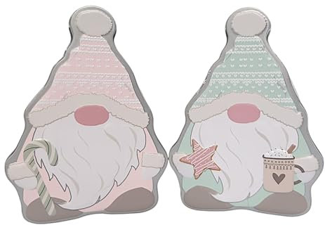 Vanilla Flavour Cookies 60g Gnome Shape Tin Box biscuits in 2 Colour Pink & Green for Kids & Adults Suitable for Vegan & Vegetarian (Pack of 2, Vanilla)