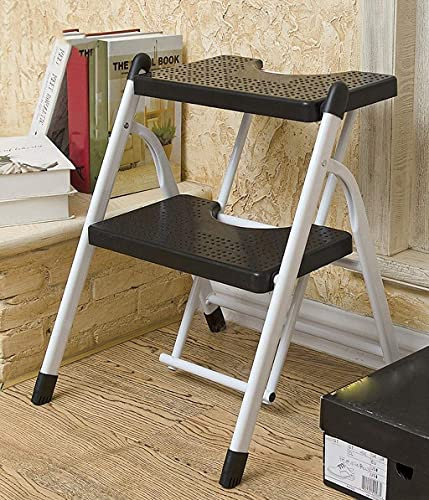 QZQJUILU Tabouret échelle Pliable, Petits escabeaux en Bois, tabourets de Cuisine, Cuisine, Maison, Cuisine, Garage, Meubles Pratiques/Noir 2 Couches