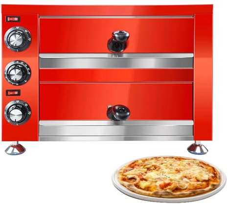 Forno per Pizza Commerciale da 1100 W, Pizzaiolo Elettrico in Acciaio Inossidabile a 2 Livelli con Controllo Indipendente della Temperatura E del Tempo, 0-300 ℃, per Ristoranti, Snack Bar