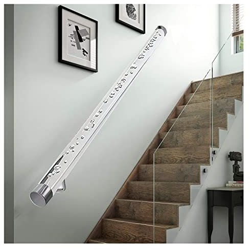 XHSMYXGS Corrimano per Scale Rotonde Contro Il Muro, maniglione Decorativo in Acrilico Trasparente per la Scuola Materna dell'hotel Domestico all'aperto (Silver End Caps 3m)