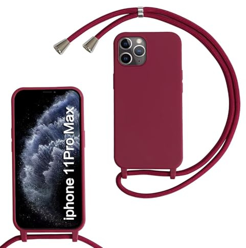 SLWYF Compatible with iPhone 11 Pro Max Crossbody Lanyard Case, Liquid Silicone Protective Phone Case with Strap Adjustable Neck Cord Necklace Soft Cover for iPhone 11 Pro Max, Red