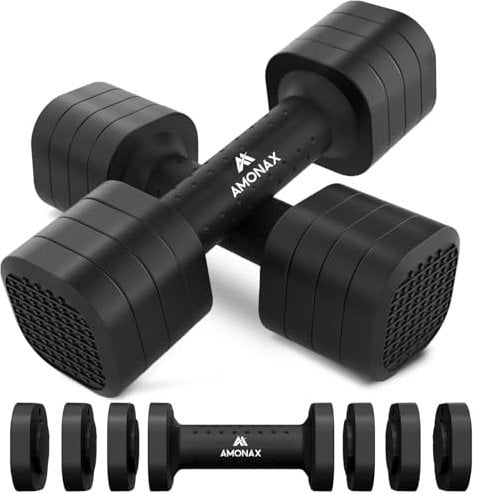 Amonax Adjustable Dumbbells Set, 1kg/2kg/3kg/4kg/5kg Dumbbell Pair, 4-in-1 and 5-in-1 Weights Dumbbells Set Women Men, Free Weights for Home Gym, Workout Hand Weights for Strength Training