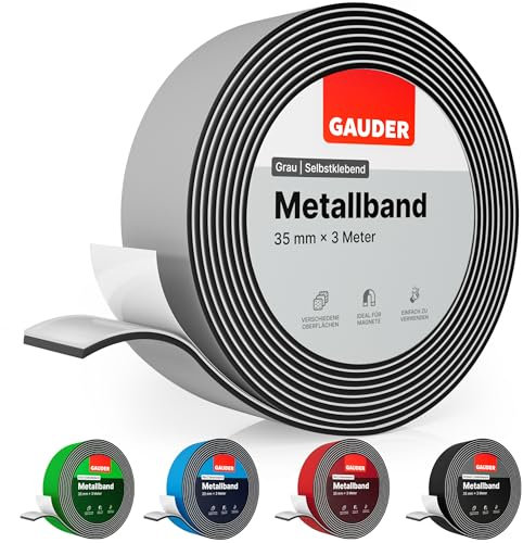 GAUDER Metallband selbstklebend grau I Magnethaftband ideal für Tonies®-Figuren & -Regale I Magnetband für Magnete | Ferroband I Eisenband (3 m)