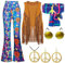 Generisch 80er Jahre Kleidung Damen Set Neon 80 Jahre Outfit Party Mädchen Partei Fancy Dress Zubehör Set Lustige Pärchen Kostüme Neon Pink Top Damen Sport