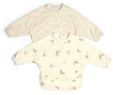 Mamas & Papas 2-Pack Waterproof Long Sleeved Messy Baby Bibs, Ideal for Weaning for 6-18 Months - Bonjour Bebe