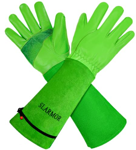 SLARMOR Lange Gartenhandschuhe Damen Abeitshandschuhe Herren | Hochwertiges 100 % Rindsleder, extra lange Stulpe, verstärkte Handflächen und Fingerspitzen