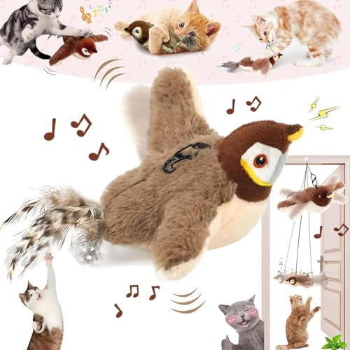 PKKP Katzenspielzeug Vogel Flattern, Interaktives Katzenspielzeug Selbstbeschäftigung Vogel mit Flügeln Schlagen, USB Aufladung Elektrisches Vogelspielzeug für Katzen
