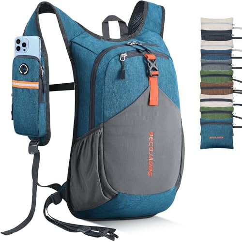 BECOJADDE Kleiner Wanderrucksack für Herren und Damen, 15 l/20 l, faltbar, leichter Rucksack, Wandern, Tagesrucksack für Reisen, Camping