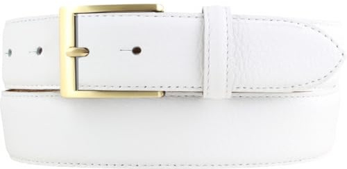 BELTINGER Italienischer Anzug-Gürtel, 35 mm breit, Herren, Anzuggürtel, Hosengürtel, strukturiertes Leder, Schließe Gold | Weiß 120cm