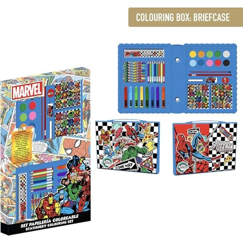 Avengers Malset – Schulset für Kinder mit Markern, Buntstiften und Marvel-Zubehör zum Zeichnen, Malen und zur Förderung der Kreativität von Kindern, Avengers-Box, 26.7x45.3x3.0 cm, Lizenzprodukt