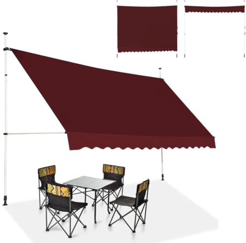 COSTWAY Tenda da Sole per Esterno, Tenda da Sole a Morsetto per Balcone con Struttura Telescopica e Tessuto Resistene ai Raggi Solari, Regolabile in Altezza e in Angolazione (400 cm,Rosso)