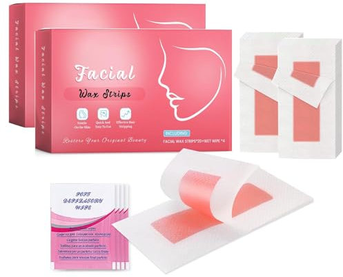 2PC Wachsstreifen Haarentfernung, Kaltwachsstreifen Gesicht, Wax Strips HaarentfernungSet, Haarentfernung für Frauen Gesicht, Lippen & Augenbrauen Kaltwachs Enthaarung Streifen, für Sensible Haut