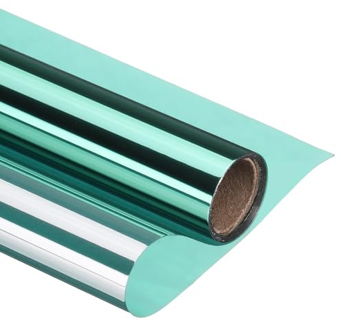 PATIKIL Film pour Fenêtre One Way 90cm x 2m, Film Anti-Soleil Réfléchissant Protection Intimité Adhésif Contrôle Thermique Teinture Miroir pour Porte Bureau Maison, Vert Argenté