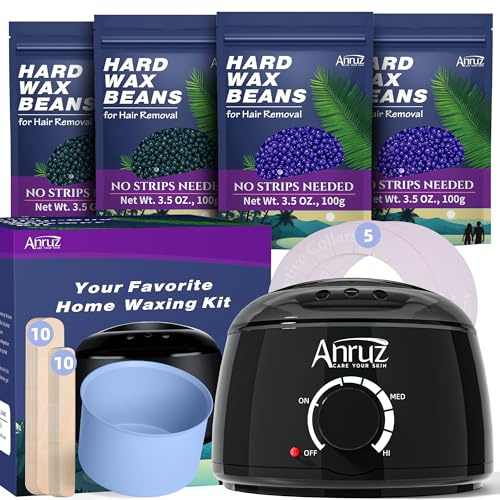 ANRUZ Chauffe Cire Epilation, Kit Epilation Cire Inclure 400g Perles | Cire et 20 Spatules, Silicone Bol, Chauffe Cire Kit pour Corps Entier, Jambes,Visage, Sourcils