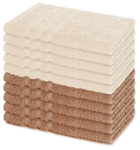 Lavea® 10er Set Gästehandtücher 30x50 cm – Cappucino & Creme | Weiche & Saugstarke Gästetücher aus 100% Baumwolle, Frottierserie Elena, Waschbar 60°C, Trocknergeeignet