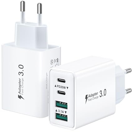USB C Ladegerät, 2-Pack 4-Ports Mehrfach Schnellladegerät USB Stecker für iPhone 17 16 15 14 13 12 11 Pro Max, iPad, Samsung Handys Ladestecker Netzteil USBC Fast Charger PD 3.0 Power Adapter