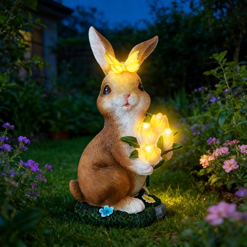 Gartendeko Hase Solar Laterne, Osterhase Solarlaterne für Draußen Wetterfest,Garten Deko Osterhasen Figuren mit Beleuchtung, Osterhasen Solar Lichter, Leuchtende Osterhase Statue für Balkon Rasen (C)