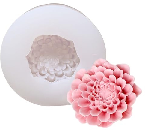 Kerzenform Blüte Dahlie aus Silikon, detailreiche Blumenform für DIY-Kerzen, Ø 7,2 cm, wiederverwendbar, hitzebeständig, flexible Gießform für Wachs, Blütenkerze basteln