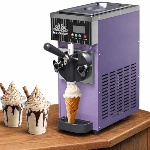 Kommerzielle Eismaschine,450w Softeismaschine FüR Eine Sorte,4–5l/H Leistung,2,5 L VorratsbehäLter/1L Gefrierzylinder, Touchscreen,Automatische Reinigung-Gastronomie Purple