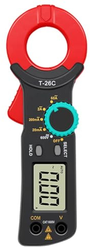 Qomcsrl Amperímetro de Pinza Digital T-26C, Prueba de Corriente de Fuga Profesional de 20 MA A 60 A, Corriente de Detección de Fuga de 0,01 A, Rango Automático