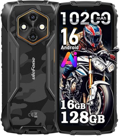 RugKing 4 Pro Rugged Smartphone, 10200mAh, 16GB+128GB/2TB Telefono Indistruttibile, Android 15, 6.56 120Hz, 48MP+8MP, Telefono Impermeabile IP68, 3-Slots, 4G LTE, 5G WiFi, NFC, GPS, OTG, Nero