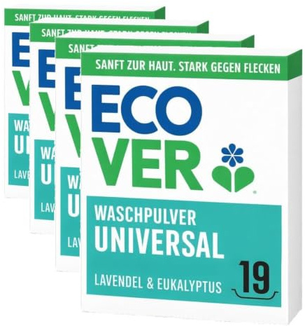 Ecover Universal-Waschpulver, Waschmittel, Duftrichtung: Frischer Lavendel & Eukalyptus, 1 x 19 Waschgänge, 1 x 0.95 kg (Packung mit 4)