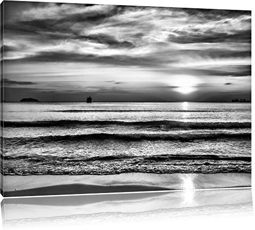 Pixxprint Malibu Beach Sunrise Water Sand, Größe: 100x70cm, Leinwandbild, fertig gespannt, Wandbild, Dekoration, Kunstdruck, kein Poster