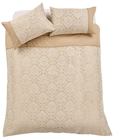 Olivia Rocco Savoy Jacquard Duvet Set Easy Care Double King Super King Size Quilt Covers & Pillowcases Bedding, King, Gold