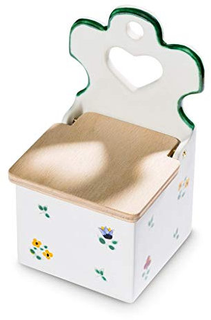 GMUNDNER KERAMIK Contenedor de Sal con | Talla: l= 9.5 cm x b= 9.5 cm x h= 18 cm | Flores esparcidas | Vajilla Hecha a Mano y con Amor en Austria