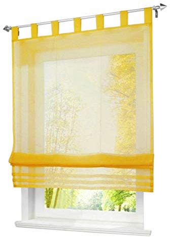 1er-Pack Raffrollo mit Schlaufen Gardinen Voile Transparent Vorhang (BxH 100x155cm, gelb)