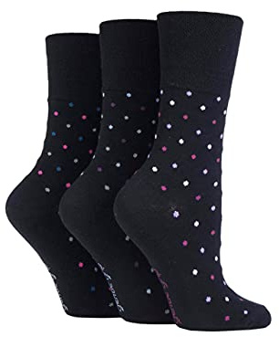 SockShop Gentle Grip Ladies Floral Spotted Patterned Striped Honeycomb Top Cotton Socks 3 Pairs Assorted Colours Size 4-8