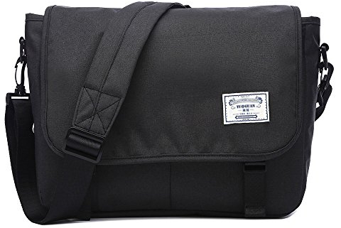 Neuleben Schultertasche Herren Damen Wasserabweisend Leicht Umhängetasche Messenger Bag passt 13.3 Zoll Laptop für Schule Fahrrad Freizeit (Schwarz)