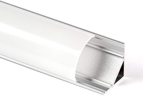 Unbekannt Profilé d'angle en aluminium - Bande de recouvrement de rail pour bandes LED - Profilé rayures opale 1 m 2 m - Blanc laiteux, 1m opal