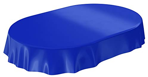 Wachstuchtischdecke Wachstuch abwaschbare Tischdecke Uni Glanz Einfarbig Dunkelblau Schnittkante Oval 140 x 180cm