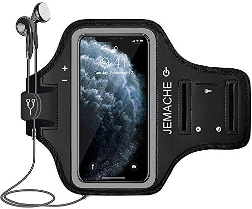 iPhone 16 Pro Max, 15 Pro Max, 16 Plus Armband, JEMACHE Gym Sport Workout Running Arm Band Holder for iPhone 16/15/14/13/12/11 Pro Max, 16/15/14 Plus (Black)